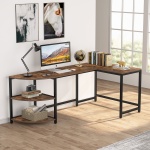L-Shaped Desk, 75 inch Corner Computer Desk with Reversible Shelves - Image 4