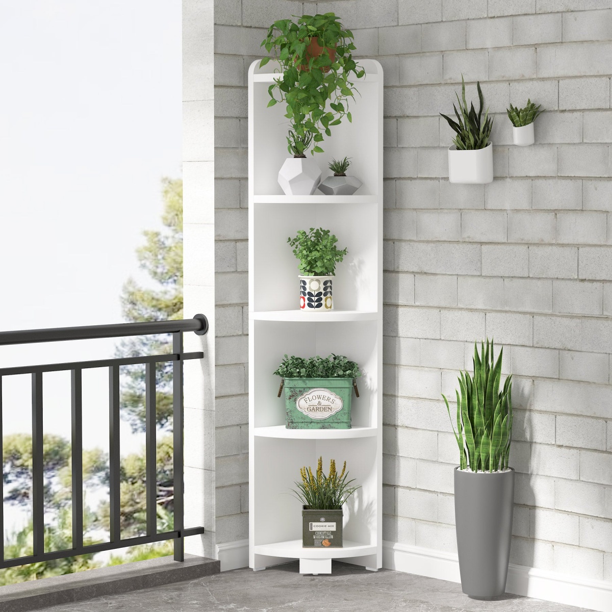 Corner Shelf, 5 Tier Wood Wall Corner Bookshelf Storage Rack - Image 6