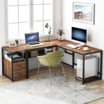 L-Shaped Desk, 70? Computer Desk with Bookcase and Cabinet - Image 4