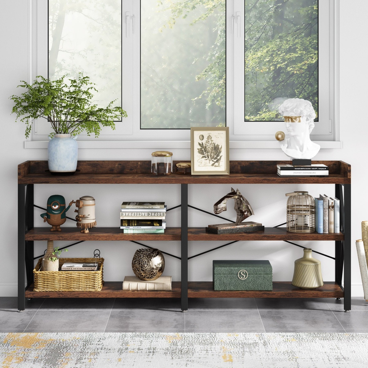 Console Table, 3 Tier Sofa Table Behind Couch with Storage Shelves - Image 5