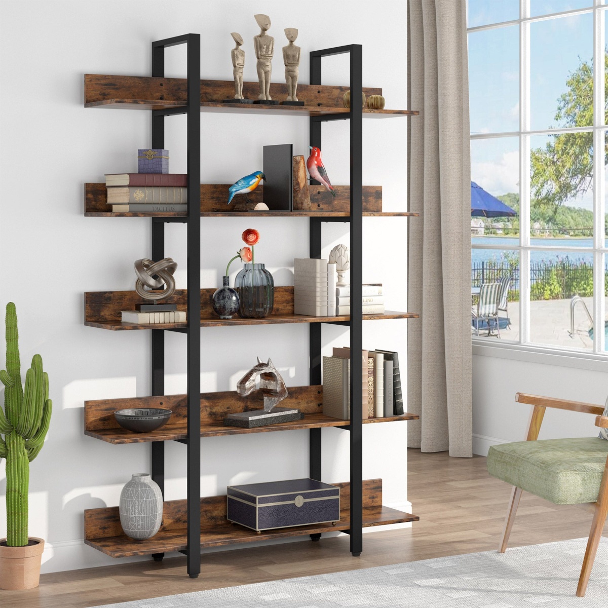 5-Tier Bookshelf, Industrial 5-Shelf Etagere Bookcase - Image 6