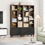 Bookshelf, 7 Cube Bookcase Rack with 2 Storage Drawers - Image 7