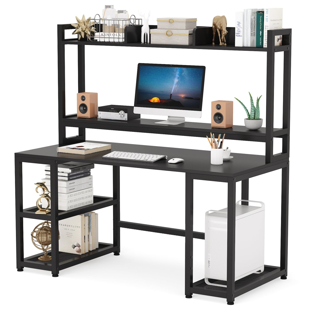 Computer Desk, 55? Hutch Desk Writing Table with Monitor Stand - Image 11
