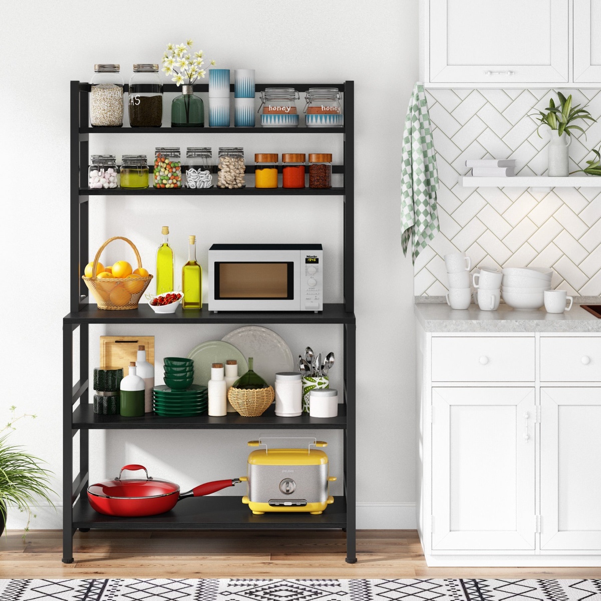 Kitchen Baker?s Rack, 5-Tier Microwave Oven Stand with Hutch - Image 5