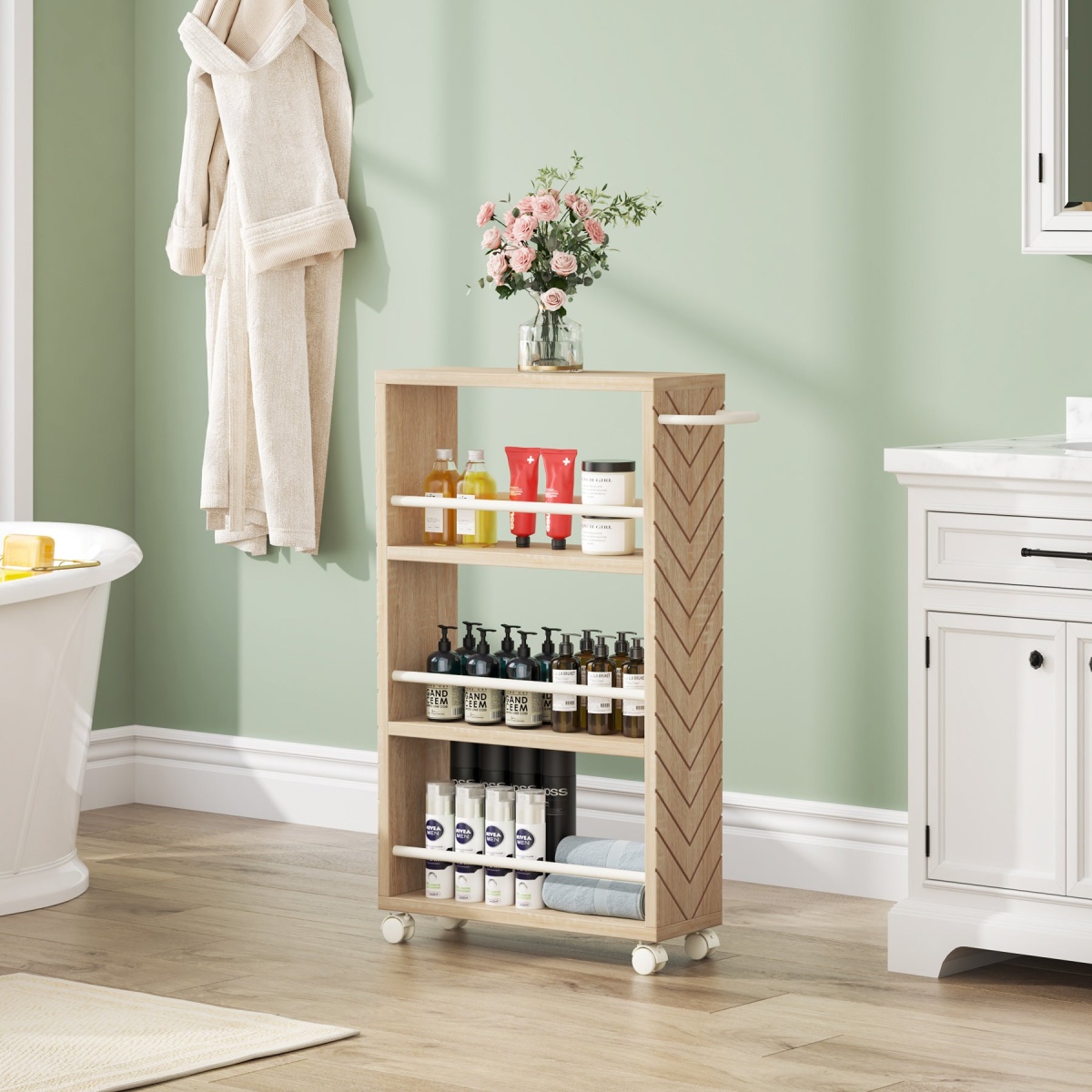 Kitchen Cart, 4 Tier Slim Storage Rolling Cart Spice Rack with Handle - Image 9
