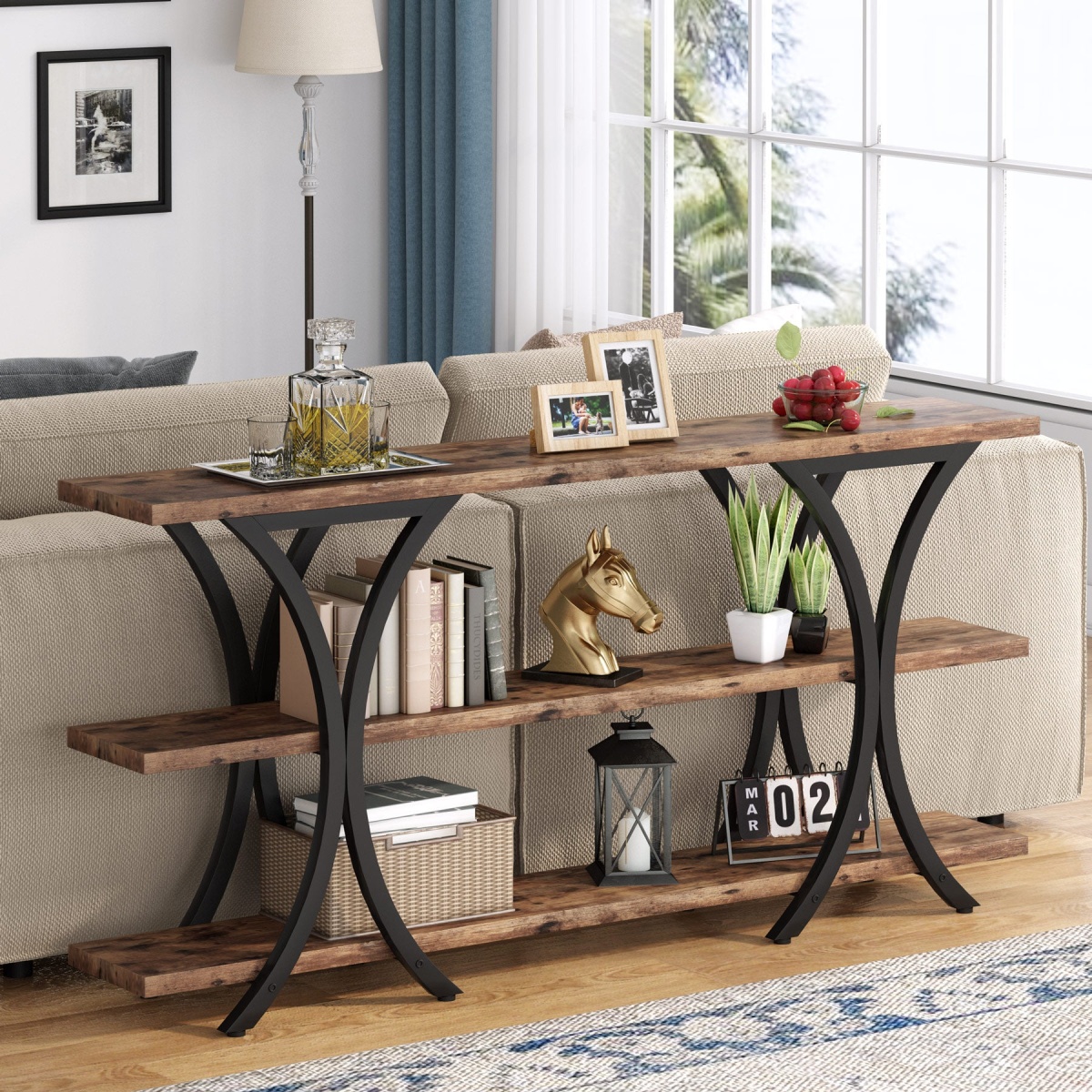 Console Table, Industrial Entryway Sofa Table with 3-Tier Shelves - Image 5
