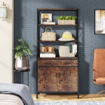 Bookshelf, 4-Tier Etagere Bookcase with Drawer & Cabinet - Image 4