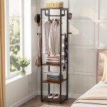 Coat Rack, Freestanding Corner Hall Tree with 4 Shelves 8 Hooks - Image 5