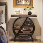 Round End Table, Industrial Side Table with Metal Hollow Frame - Image 66