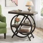 Round End Table, Industrial Side Table with Metal Hollow Frame - Image 67