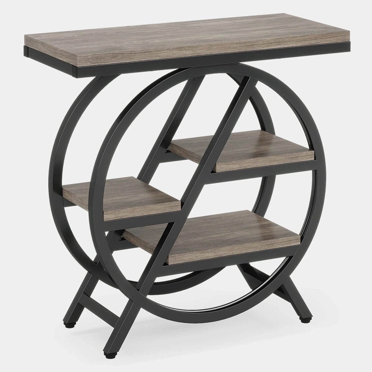 Round End Table, Industrial Side Table with Metal Hollow Frame - Image 70