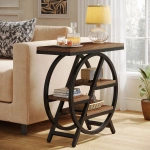 Round End Table, Industrial Side Table with Metal Hollow Frame - Image 71
