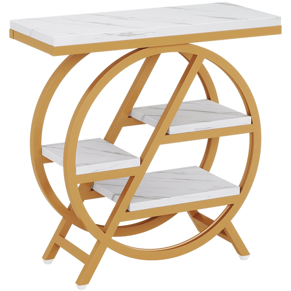 Round End Table, Industrial Side Table with Metal Hollow Frame - Image 72