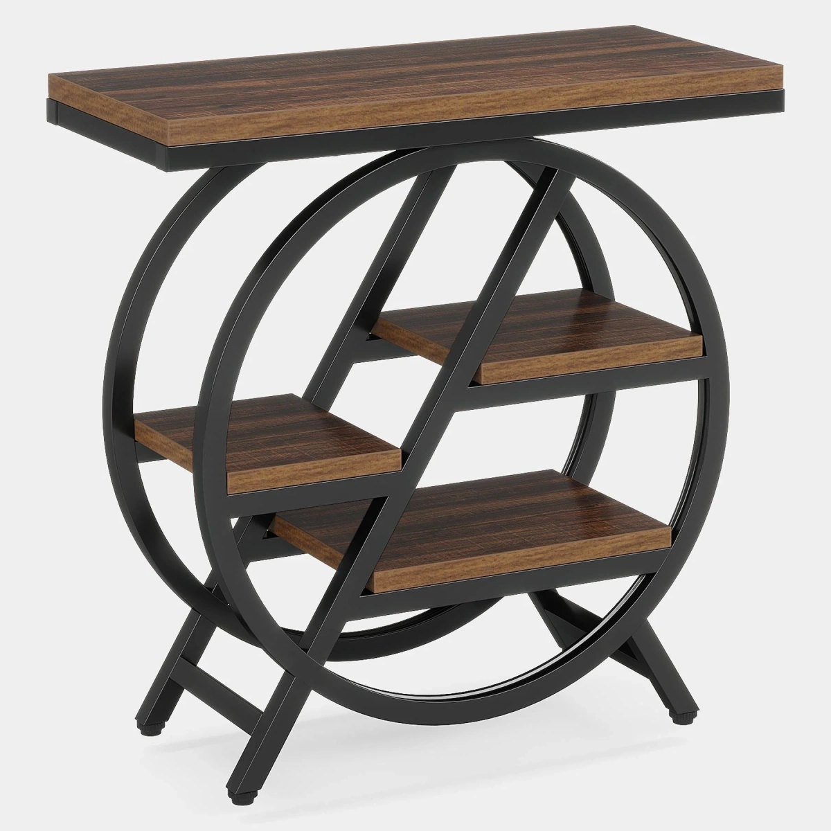 Round End Table, Industrial Side Table with Metal Hollow Frame - Image 74