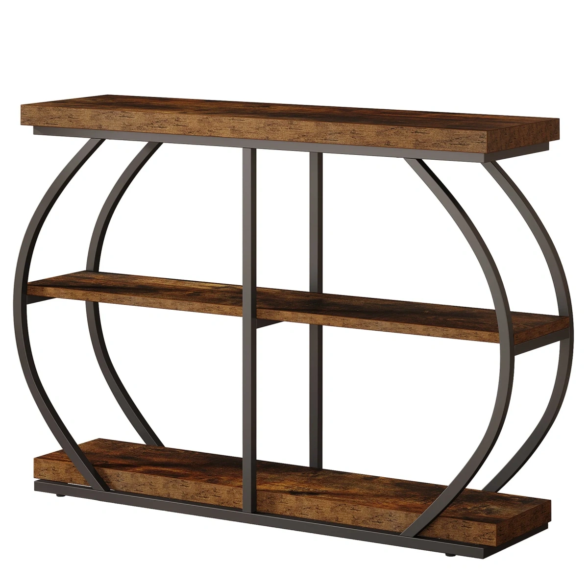 Round End Table, Industrial Side Table with Metal Hollow Frame - Image 60