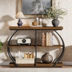 Round End Table, Industrial Side Table with Metal Hollow Frame - Image 62