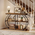 Round End Table, Industrial Side Table with Metal Hollow Frame - Image 63