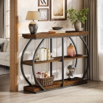 Round End Table, Industrial Side Table with Metal Hollow Frame - Image 59