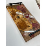 Olivewood, Brown & Clear Epoxy, Fall Leaves Serving Board w/ handles - Image 4