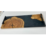 Olivewood, Brown & Clear Epoxy, Fall Leaves Serving Board w/ handles - Image 3