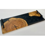 Olivewood, Brown & Clear Epoxy, Fall Leaves Serving Board w/ handles