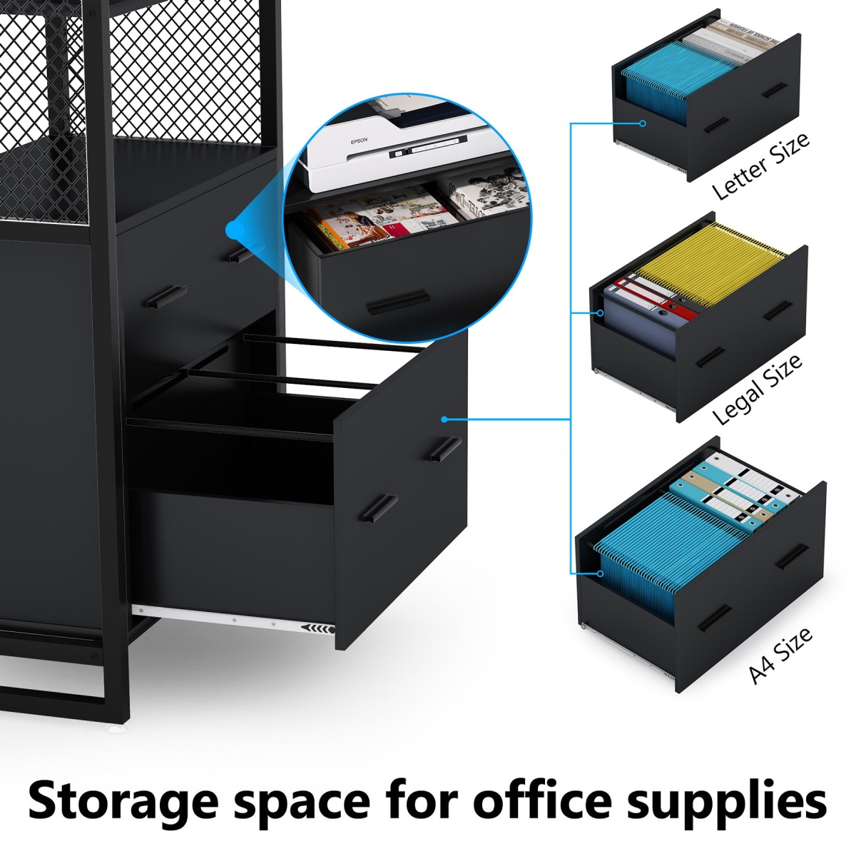 File Cabinet, 2 Drawer Vertical Filing Cabinet with Bookshelf - Image 5