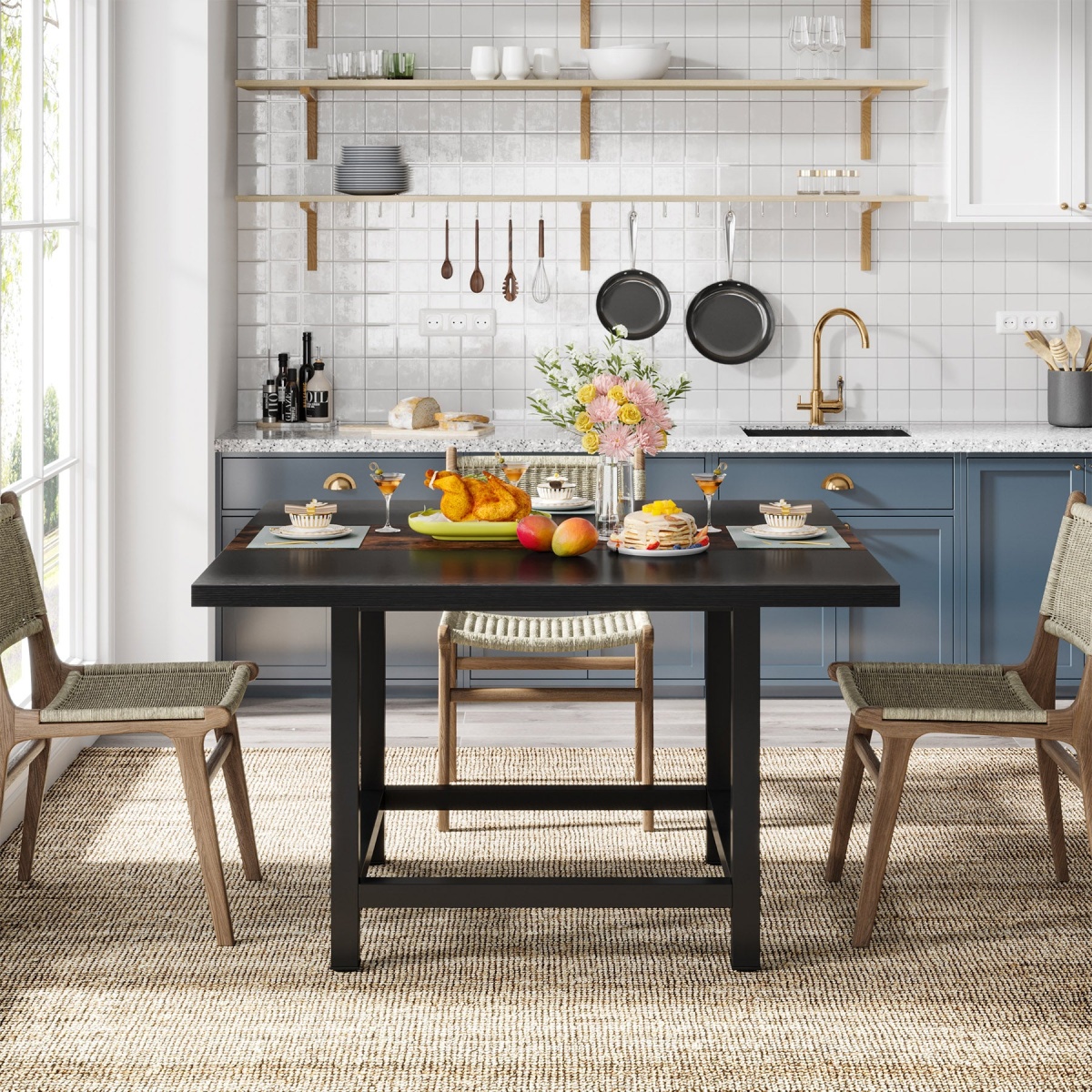 Dining Table, Rustic Square 39?x 39?x 29? Kitchen Table for 4 - Image 4