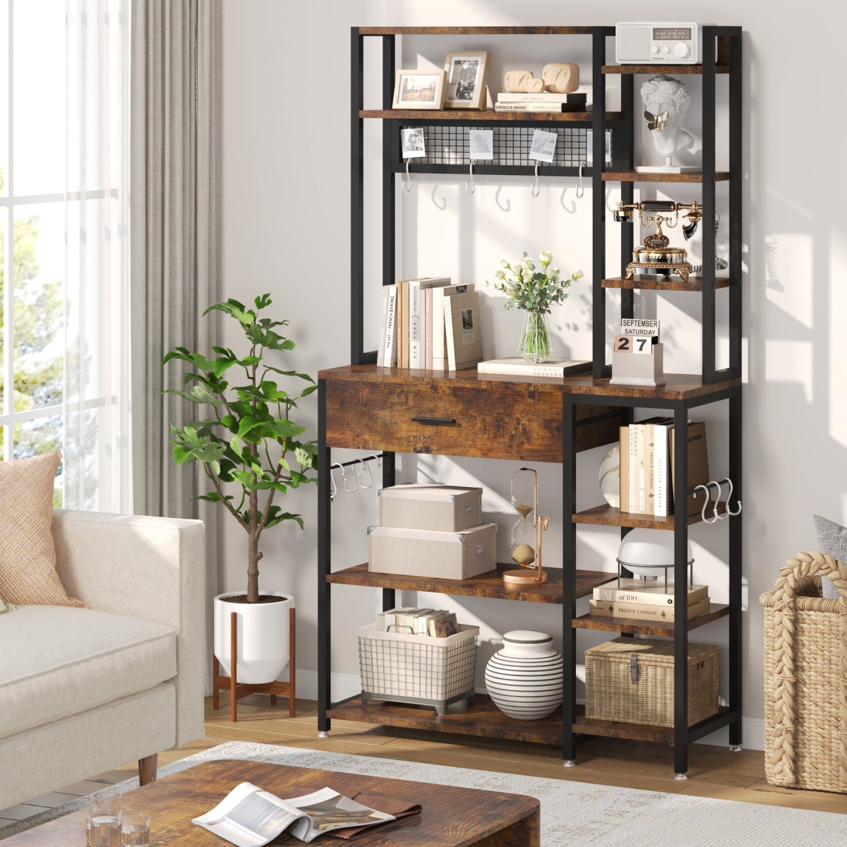Kitchen Baker?s Rack, 70.9? Kitchen Storage Shelf with Drawer & Hutch - Image 4