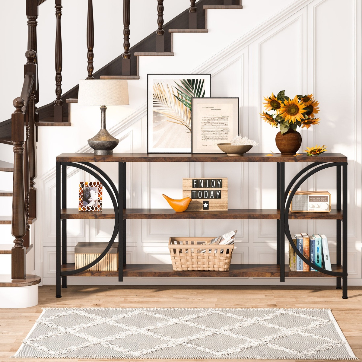 Console Table, 70.86? Sofa Entryway Table with 3 Tier Storage Shelves - Image 5