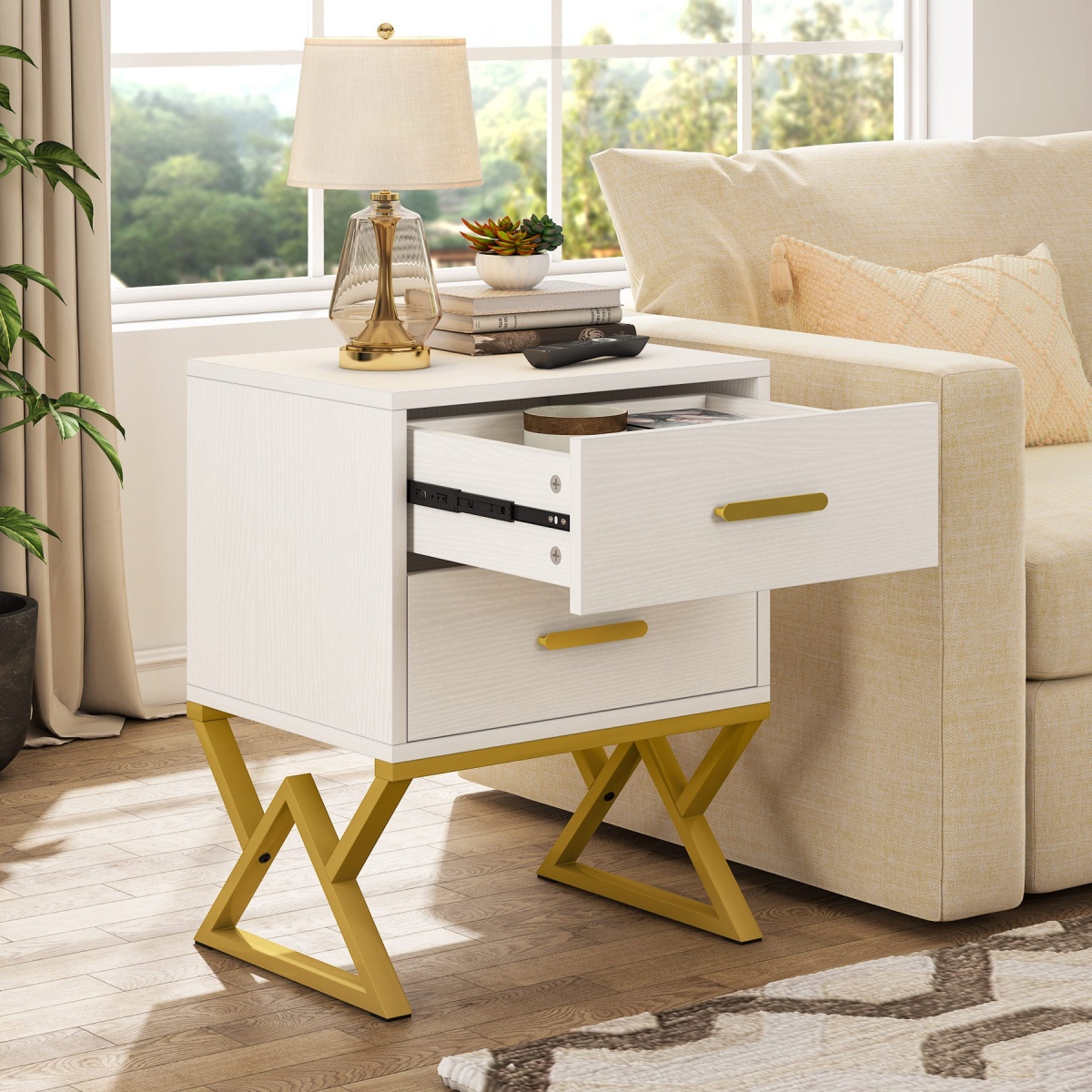 Nightstand, Modern Bedside Sofa Table with 2 Storage Drawers - Image 5