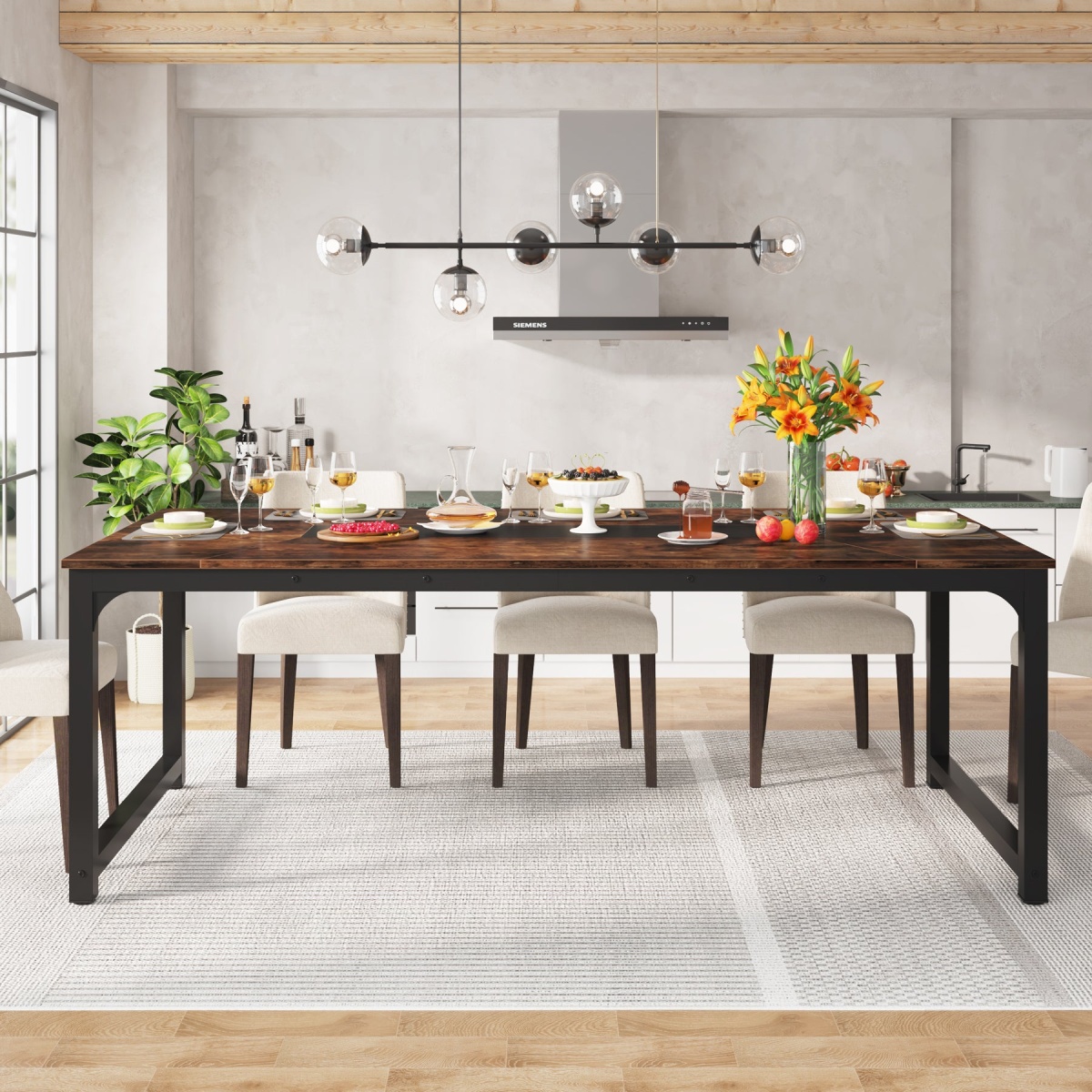 Dining Table, Industrial Kitchen Table with Metal Frame - Image 5