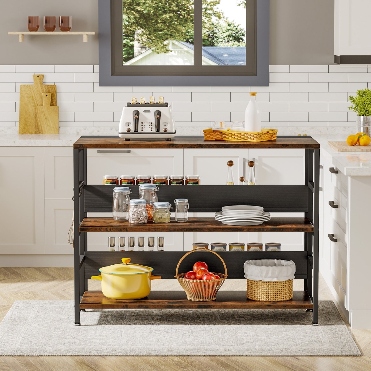 Kitchen Island, Industrial Baker?s Rack Table with 5 Storage Shelves - Image 5