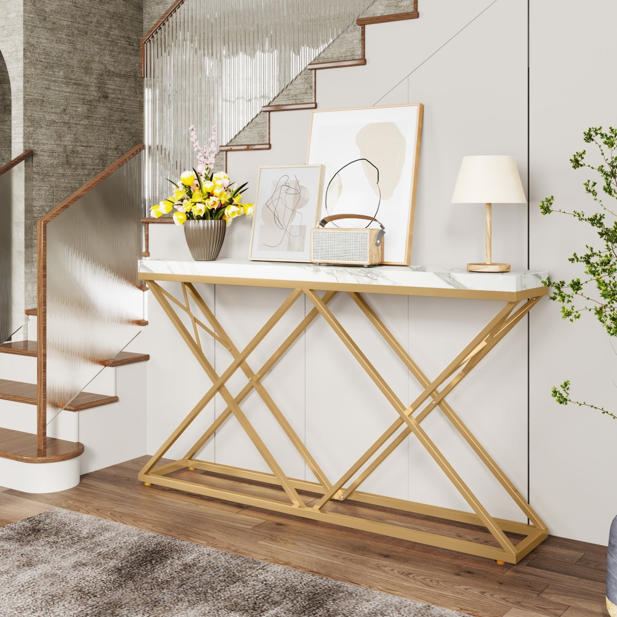 Console Table, 55? Modern Entryway Sofa Table with Gold Metal Legs - Image 5