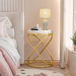 End Table, 26? Tall Round Sofa Side Table with Faux Marble Top - Image 5