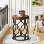 Round End Table, Industrial Side Table with Metal Hollow Frame - Image 5
