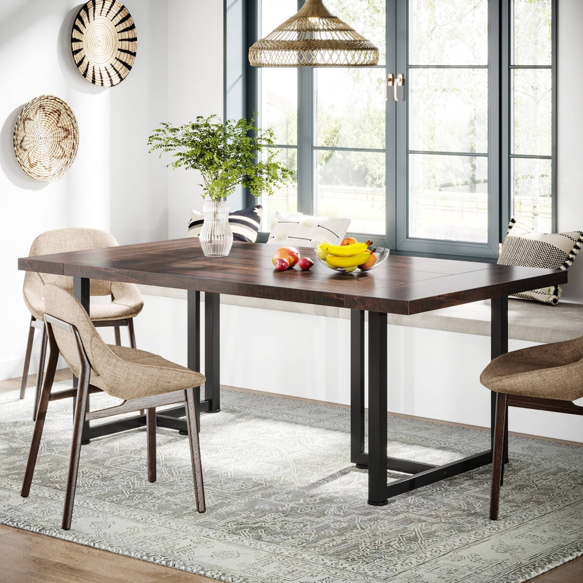 Dining Table, Industrial Rectangular Kitchen Table for 4-6 People - Image 6