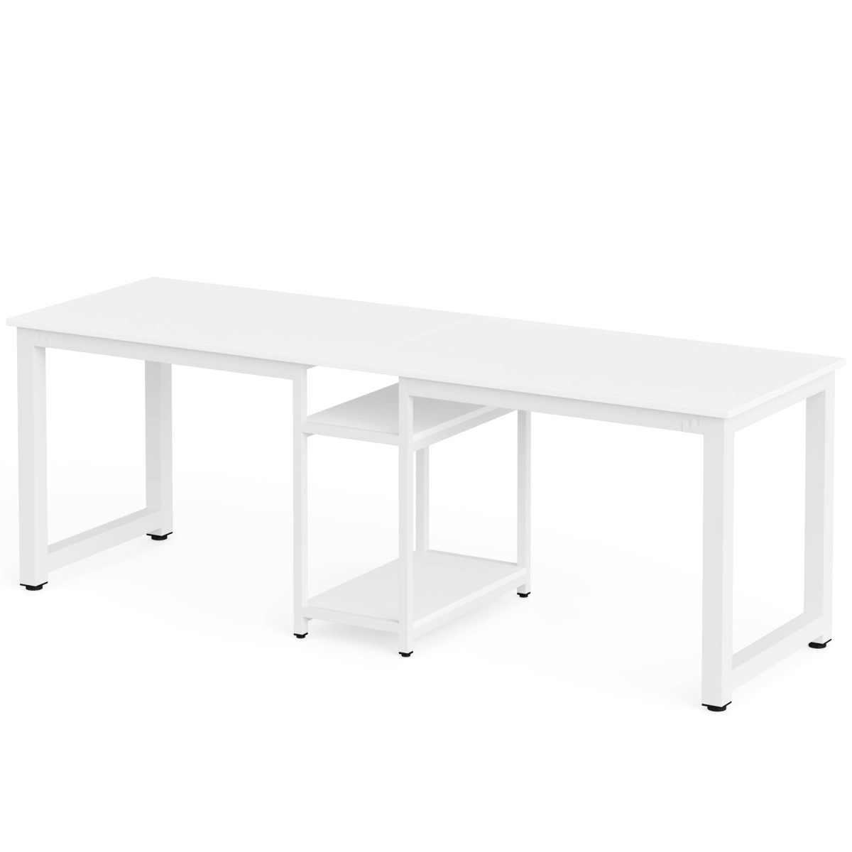Two Person Desk, 78 Inches Computer Desk with Storage Shelves - Image 4