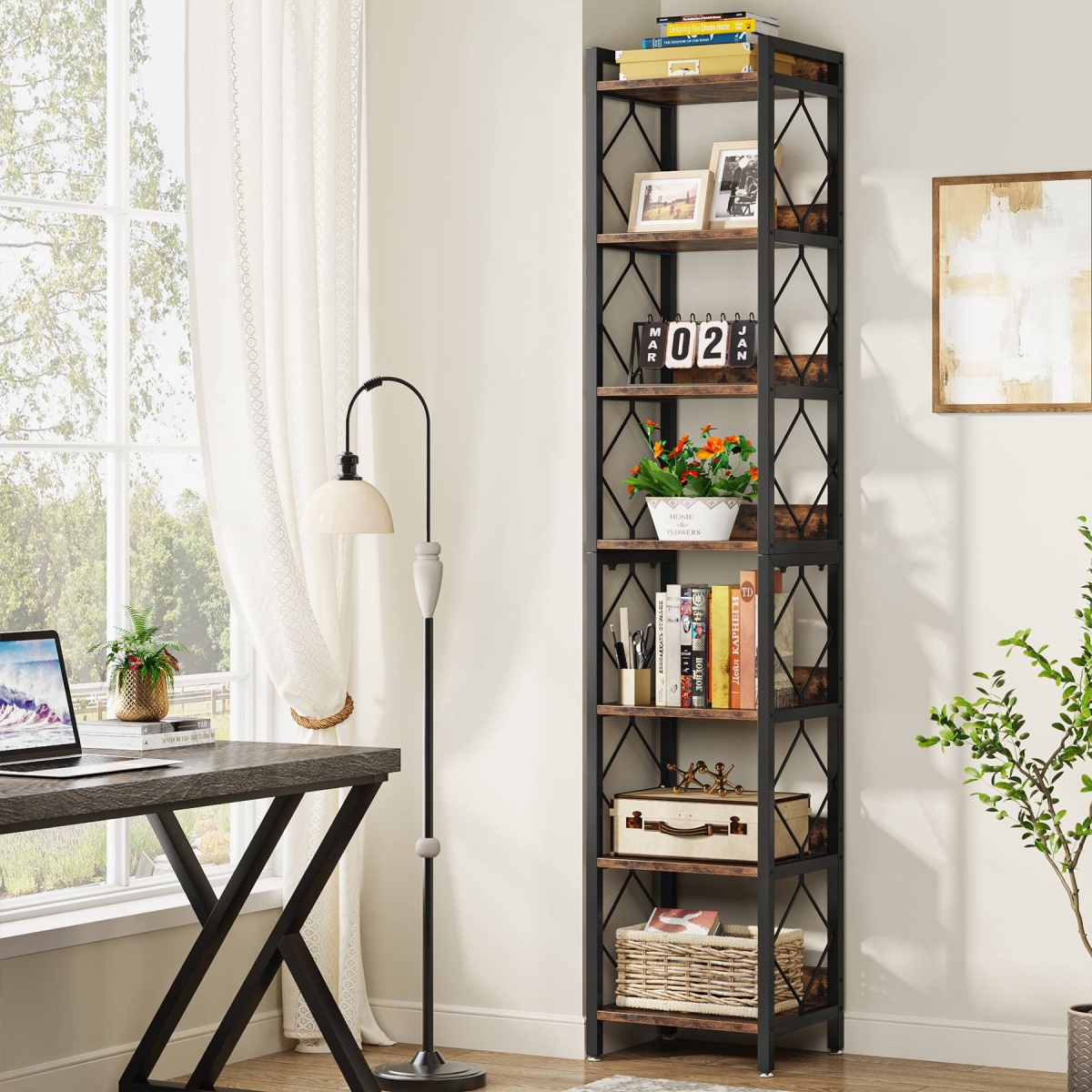 Corner Shelf, 78.7? Narrow Bookshelf 7 Tier Corner Bookcase - Image 1