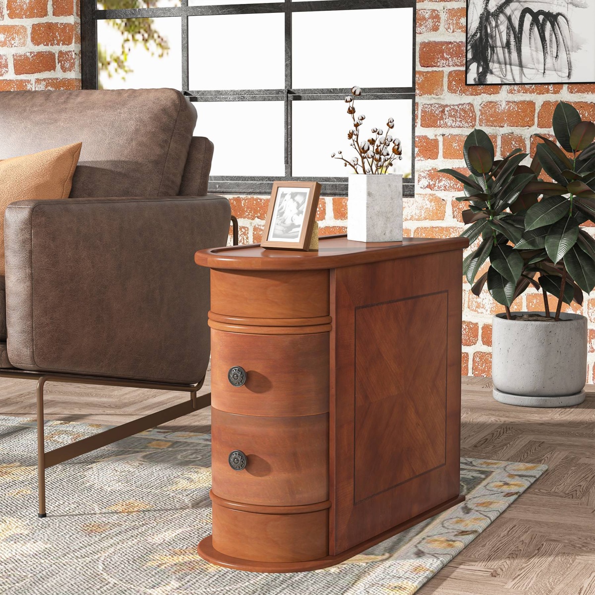 End Table, Sofa Bedside Narrow Accent Tables with 2 Drawers - Image 6