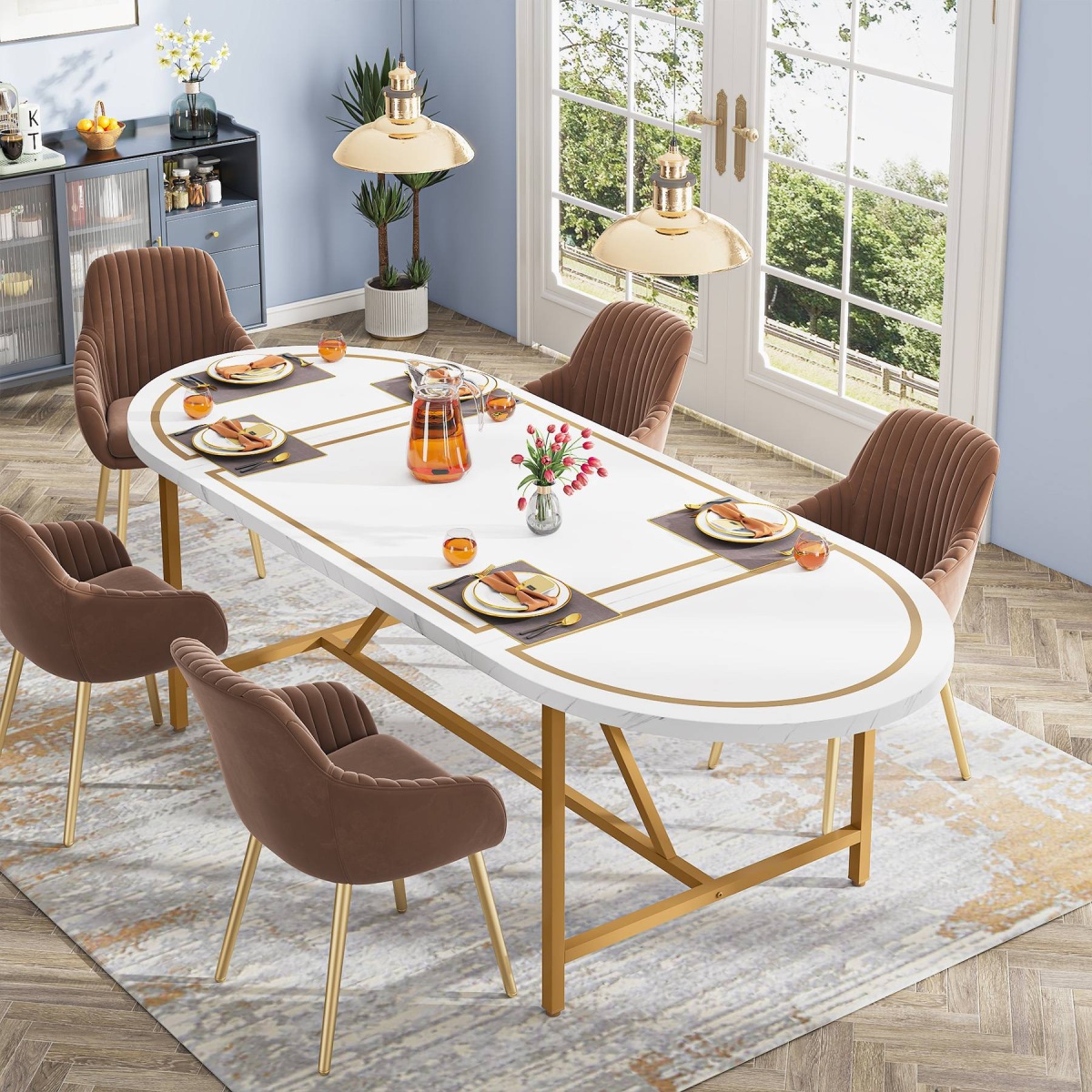 Dining Table, 70.8 Inch Modern Oval Kitchen Table for 6 People - Image 4