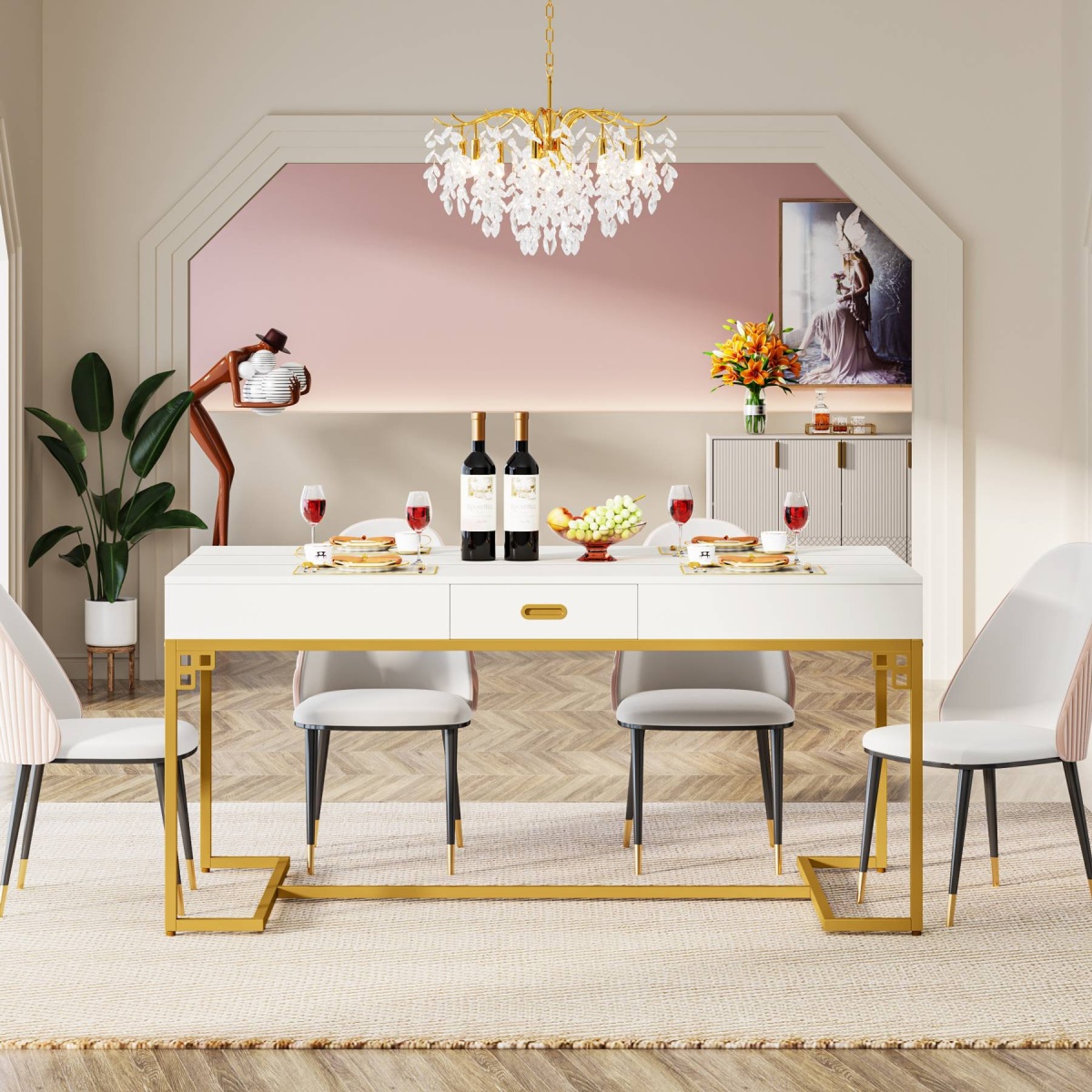 Dining Table, 63? Breakfast Dinner Table with 2 Drawers for 4 to 6 - Image 6