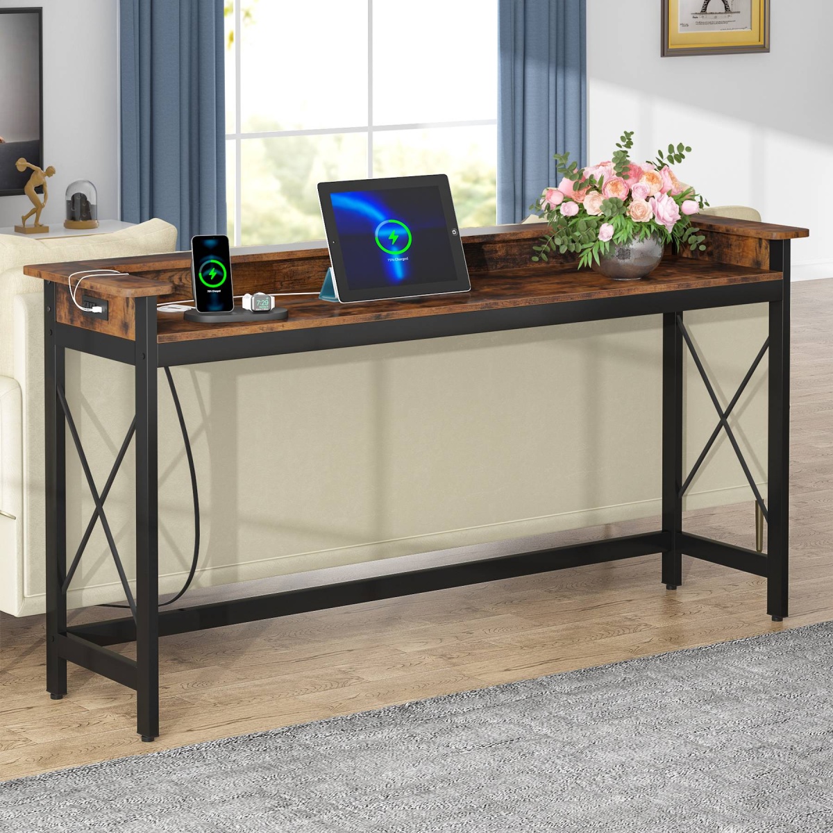 Console Table, 70.9? Sofa Table with Outlets and USB Ports - Image 1