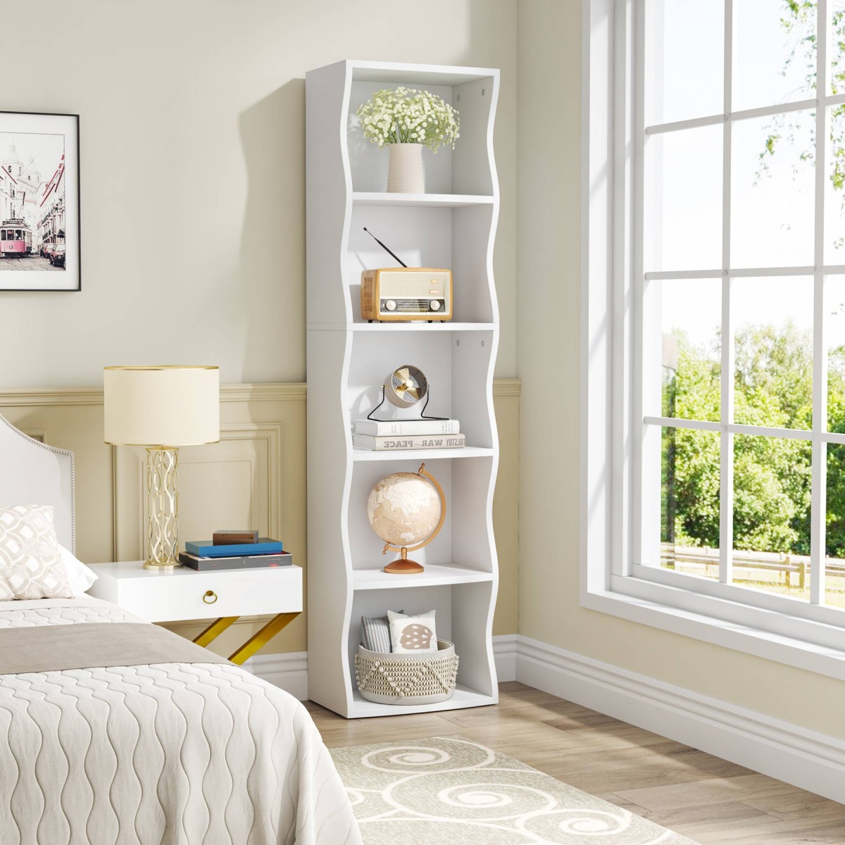 Bookshelf, 70.9? Narrow Bookcase 5 Cube Storage Organizer - Image 4
