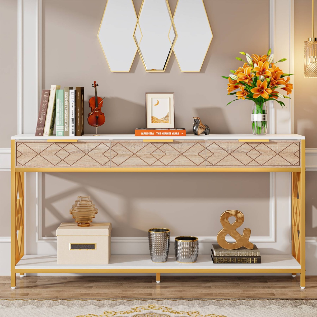Console Table, 70.9 inch Sofa Entryway Table with 3 Drawers & Shelves - Image 5