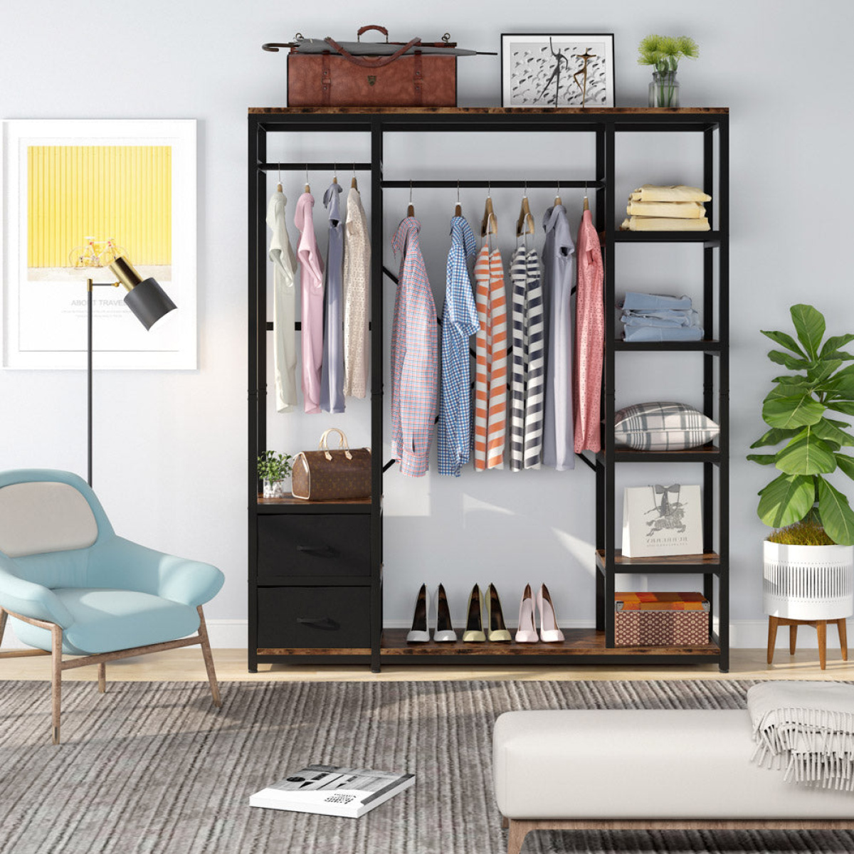 Freestanding Closet Organizer, 59? Garment Rack with 2 Drawers - Image 5