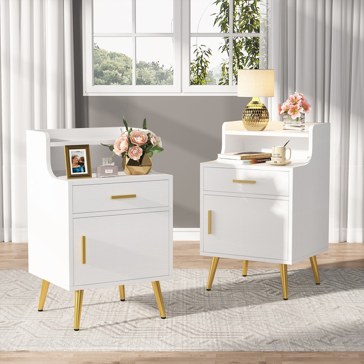 Nightstand, 32? Tall Bedside Table with Drawer & Doors - Image 10