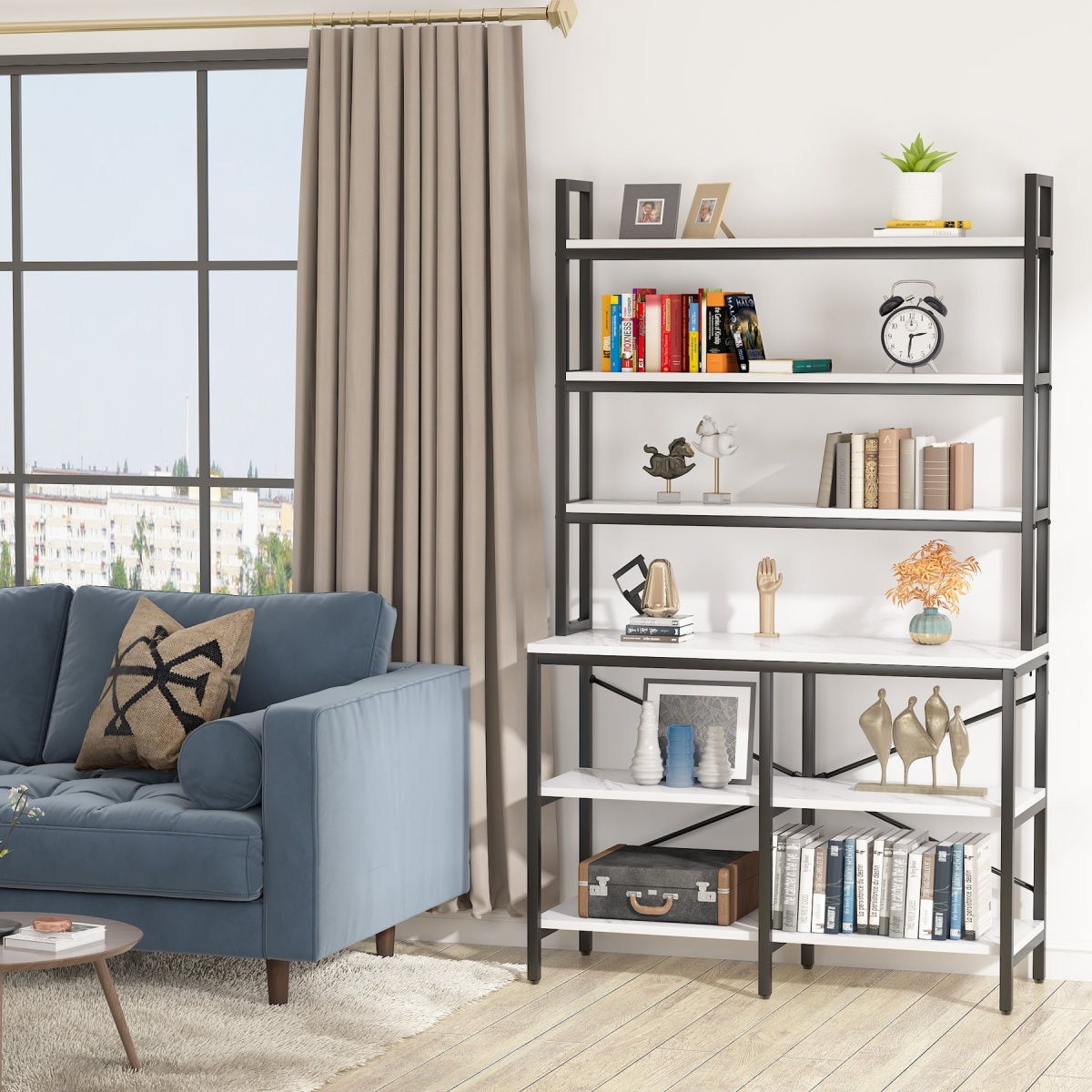 Bookshelf, 6-Tier Standing Etagere Bookcase Storage Rack - Image 6