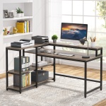 Reversible L Shaped Computer Corner Desk with Shelves - Image 13