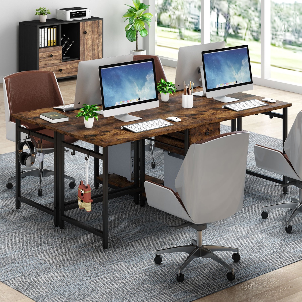 Two Person Desk, 78?? Double Computer Desk with Drawers - Image 5