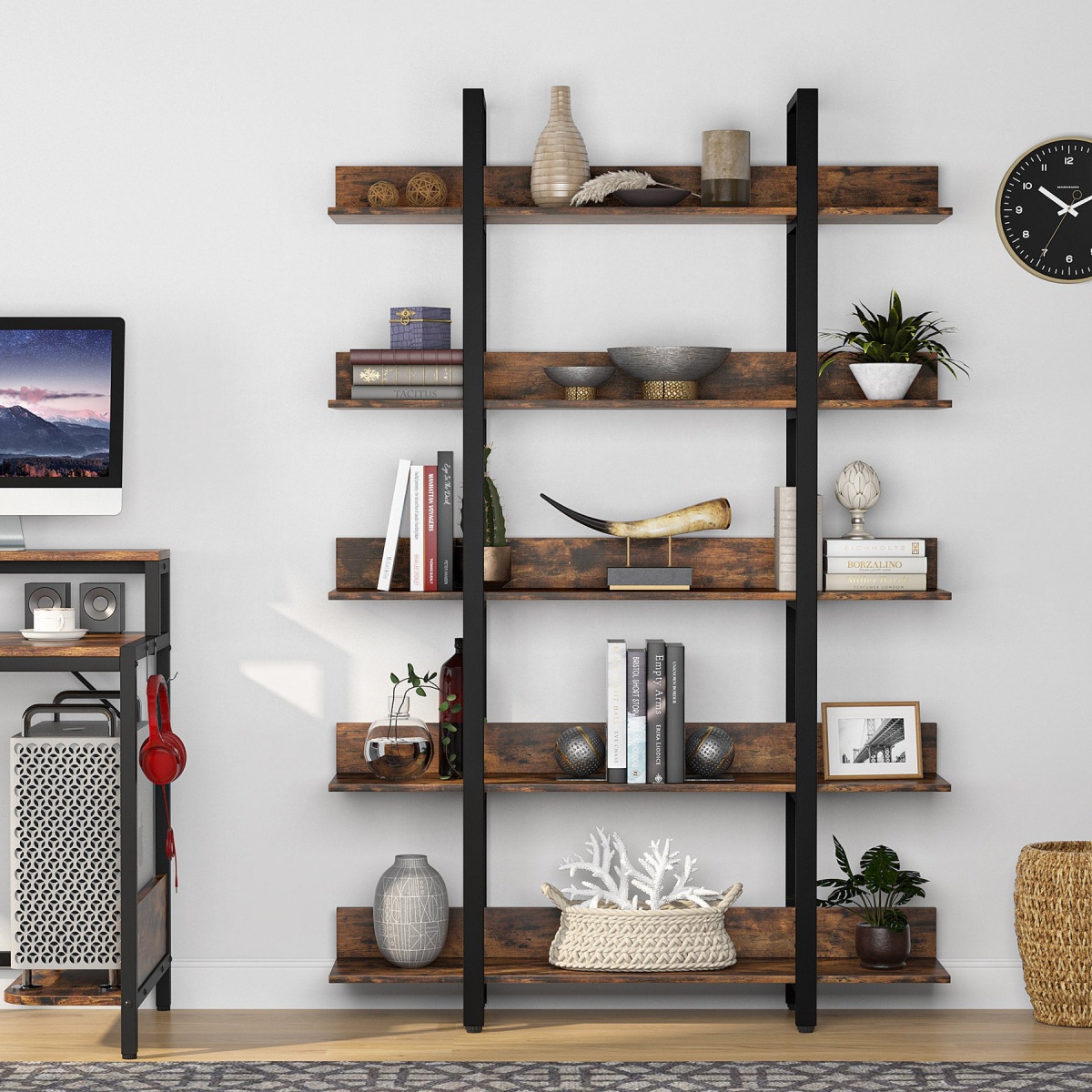 5-Tier Bookshelf, Industrial 5-Shelf Etagere Bookcase - Image 5